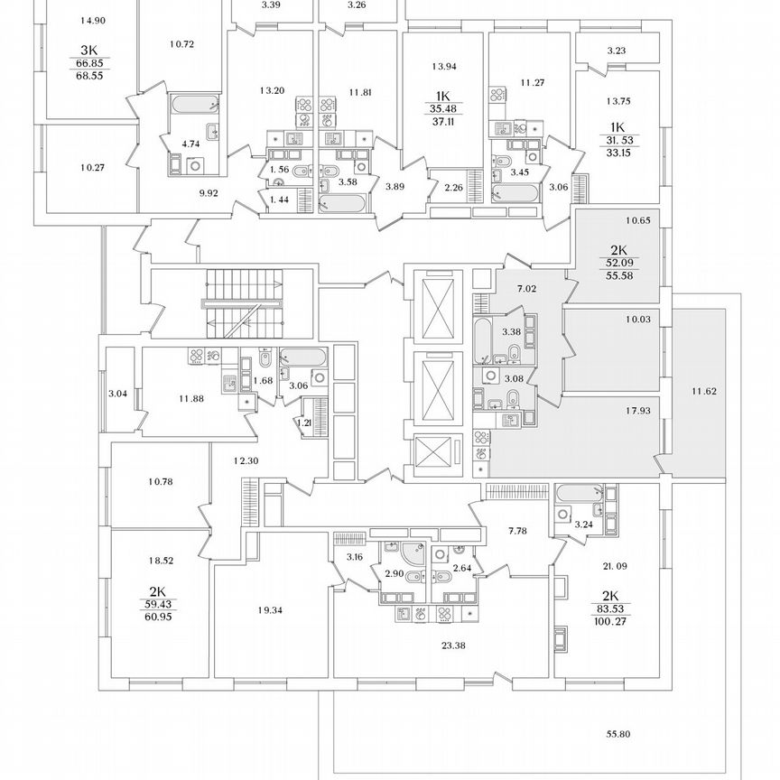 2-к. квартира, 55,6 м², 16/22 эт.