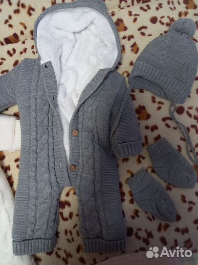 Вязаный комбинезон и одеяло на меху