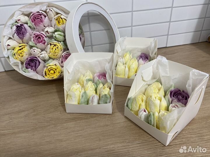 Зефир Зефирные цветы в коробочках и букетах