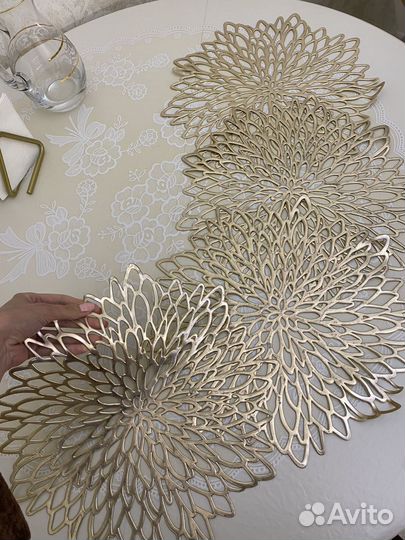 Салфетки под горячее на стол, 38см, 4шт, золото