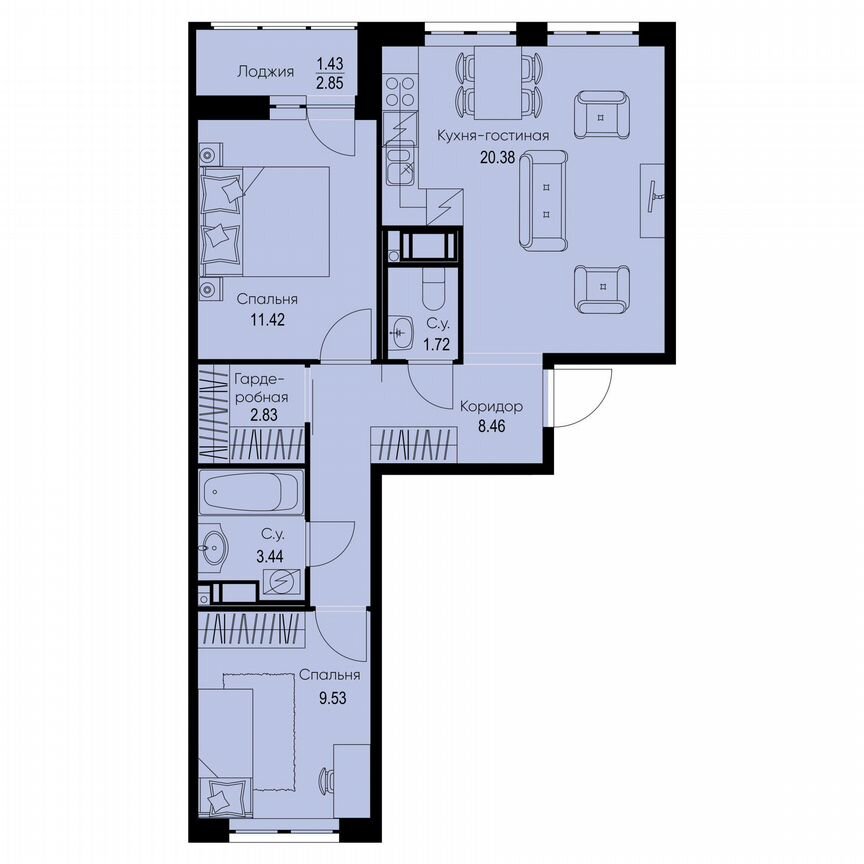 2-к. квартира, 59,2 м², 7/9 эт.
