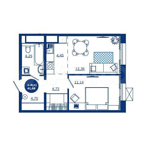 1-к. квартира, 41,7 м², 3/17 эт.