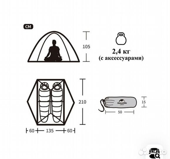 Палатка 2 местная naturehike mongar