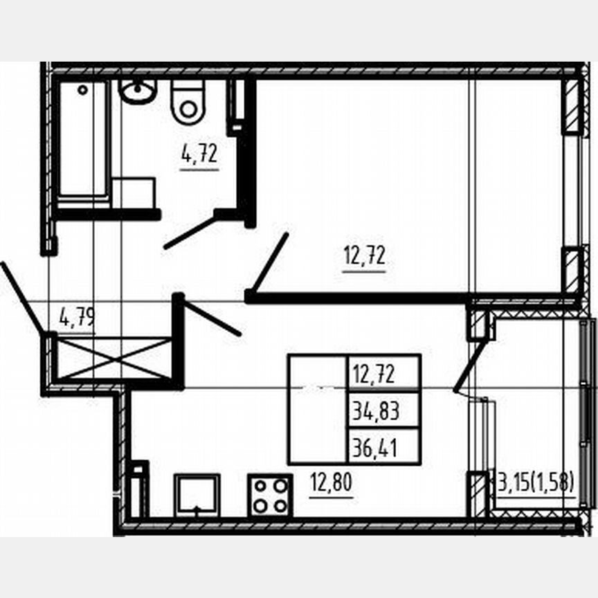 1-к. квартира, 34,8 м², 3/4 эт.