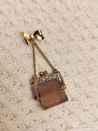 Винтажная брошь США 1980-е Сумочка/ ридикюль