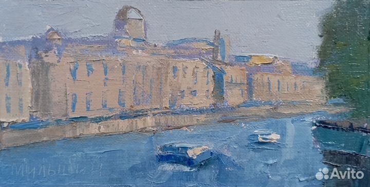 Картина масло, холст, Фонтанка