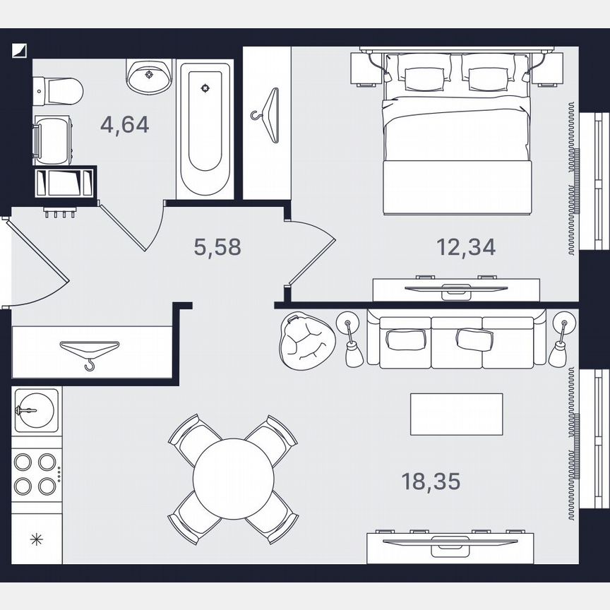2-к. апартаменты, 40,9 м², 5/24 эт.