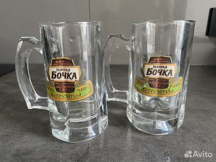 Пивная кружка стеклянная Золотая бочка, 2 шт