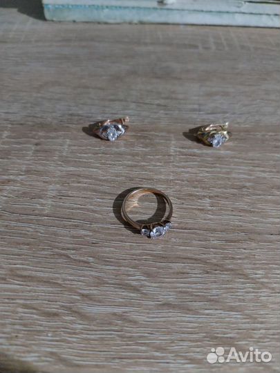 Комплект серебряные серьги кольцо 925 пр