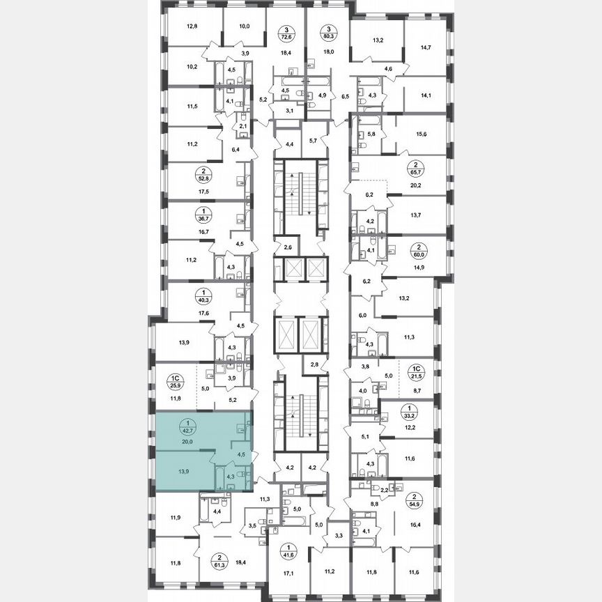 1-к. квартира, 42,7 м², 15/20 эт.
