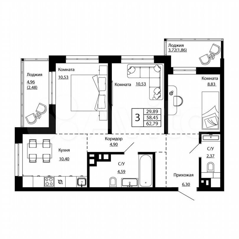 3-к. квартира, 62 м², 20/28 эт.