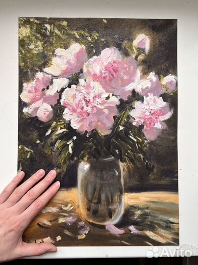 Фото принт картина масло цветы пионы Постер плакат