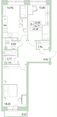 3-к. квартира, 65,4 м², 11/17 эт.
