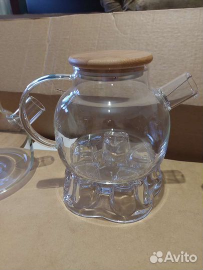 Чайник заварочный стеклянный с подставкой