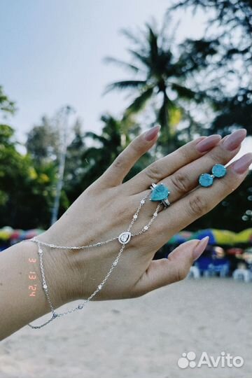 Пусеты серьги турмалин параиба