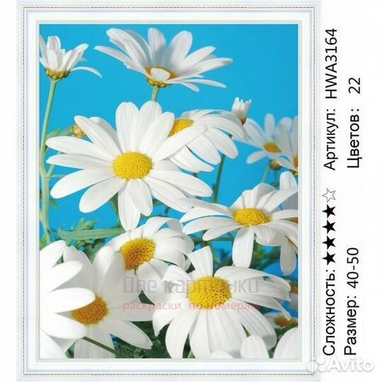 Алмазная мозаика 40x50 Цветущие ромашки на голубом