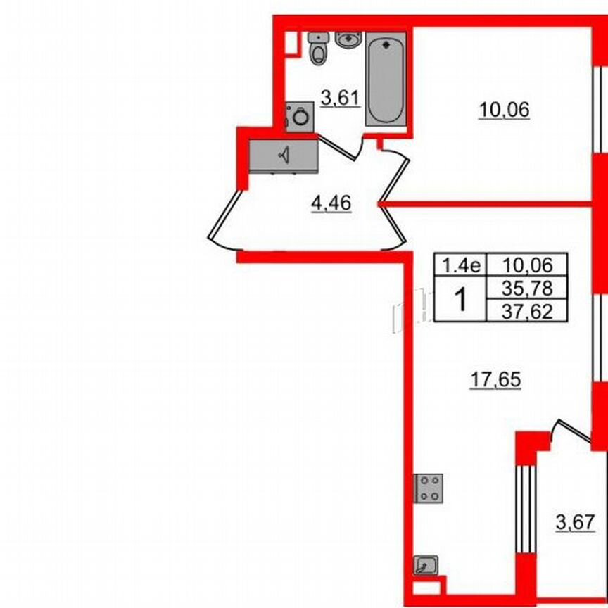 1-к. квартира, 35,8 м², 2/5 эт.