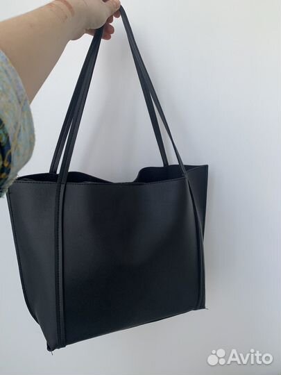 Cумка шопер кожаная классическая черная женская