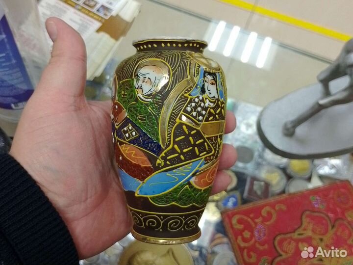 Антикварная Японская Ваза Фарфор Сацумо Позолота