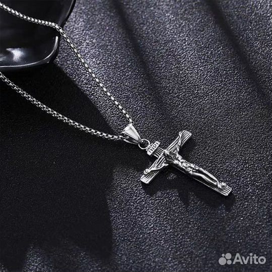 Кулон Крест с разпятием на цепочке, сталь 316L