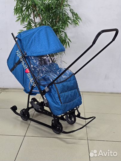 Санки-коляска Galaxy Снежинка (бирюзовый лен)