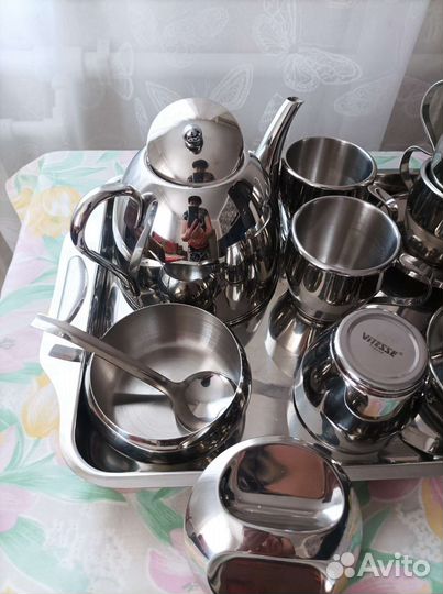 Новый чайный сервис нерж.,чайные пары 6 шт