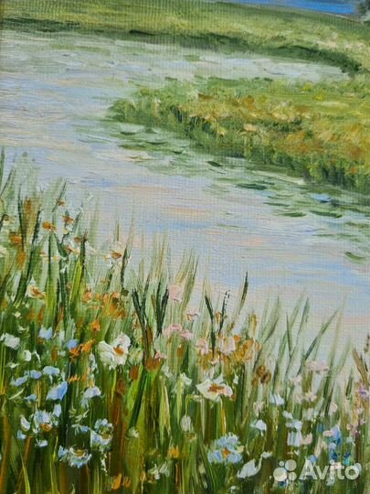 Картина маслом пейзаж река природа картина