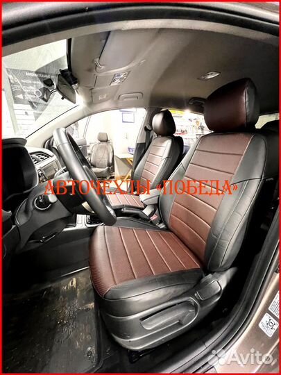 Чехлы Kia Rio 4 Xline из экокожи чёрно-шоколадные