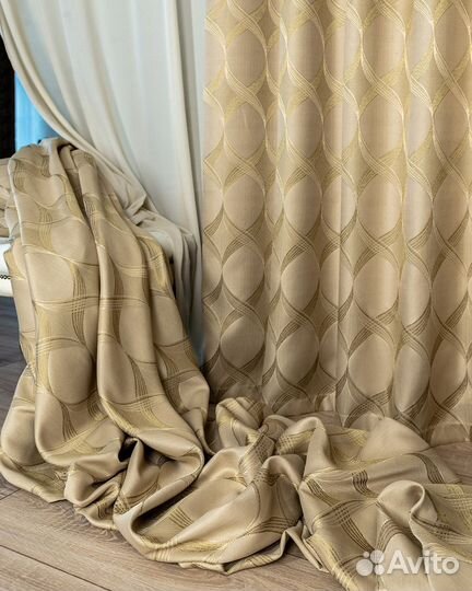 Шторы жаккард Альба Золотой песок готовые
