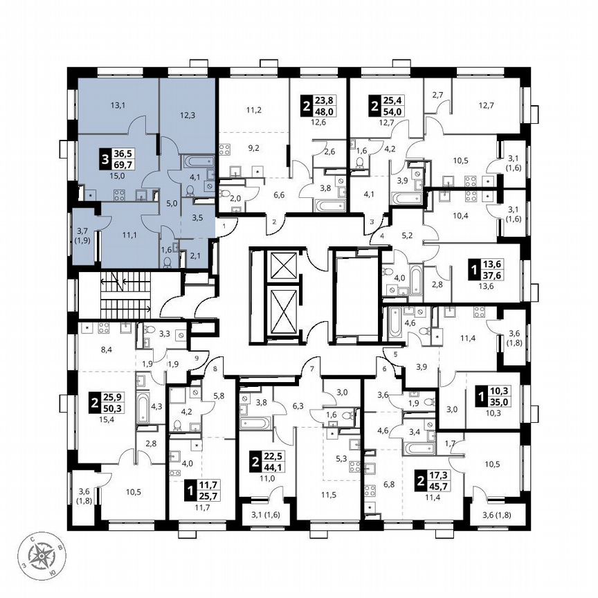 3-к. квартира, 69,7 м², 20/21 эт.