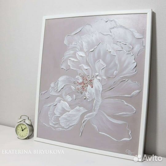Картина Абстракция цветок на холсте пион барельеф