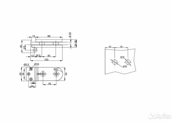Петля для межкомнатной стеклянной двери