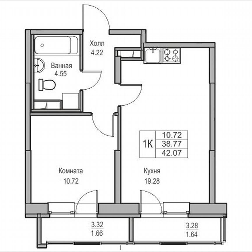 1-к. квартира, 42,1 м², 2/23 эт.