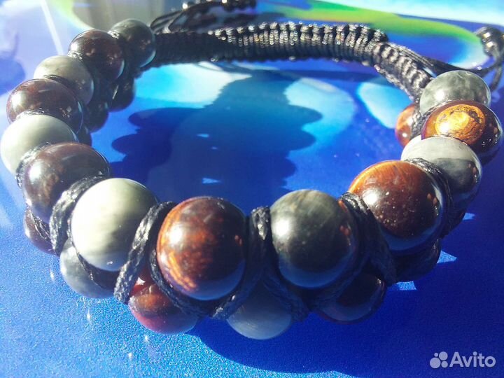 Браслет из Натурального Камня Бычий и Кошачий глаз