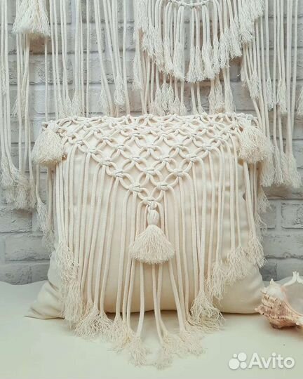 Подушка макраме интерьерная, ручная работа, хлопок
