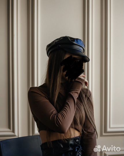 Кепка кожаная женская размер m черная stradivarius