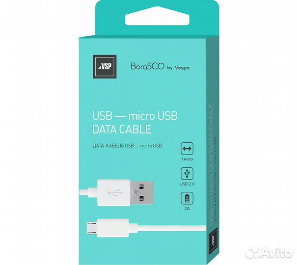 Дата-кабель borasco USB - Micro USB, 2А 1м, белый