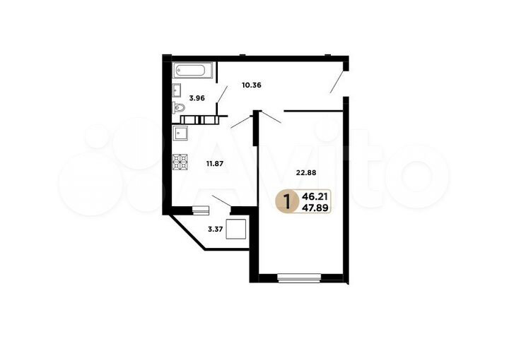1-к. квартира, 50,8 м², 19/25 эт.