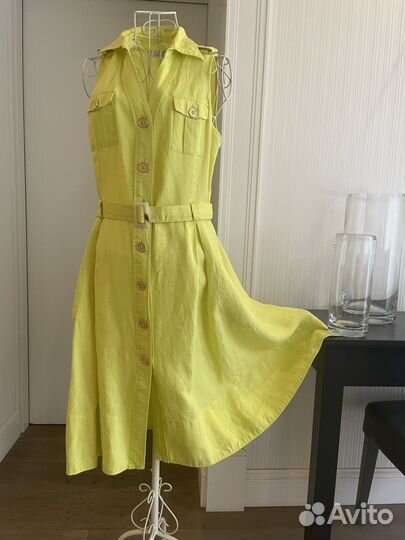 Платье женское льняное лимонного цвета