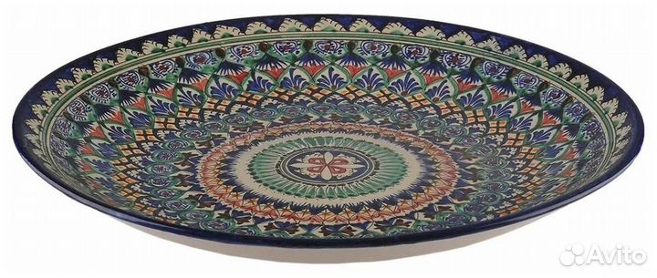 Ляган Риштанский синий 34 см. плоский