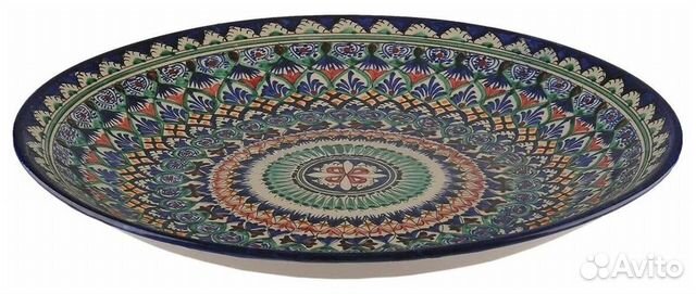 Ляган Риштанский синий 34 см. плоский