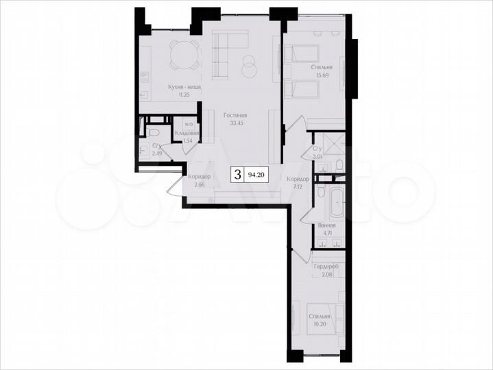 3-к. квартира, 94,2 м², 7/17 эт.