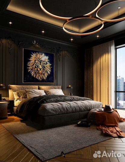 Зеркально-ювелирное панно картина Золотой лев