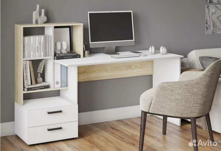 Компьютерный стол скм-5 дуб сонома/белый