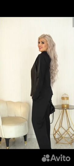 Костюм женский кофта из экокожи,брюки палаццо с