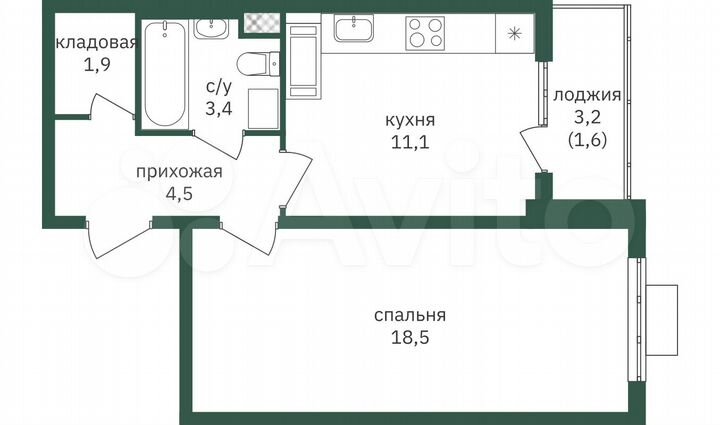 1-к. квартира, 41 м², 5/19 эт.