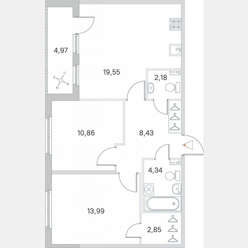 2-к. квартира, 64,7 м², 1/4 эт.