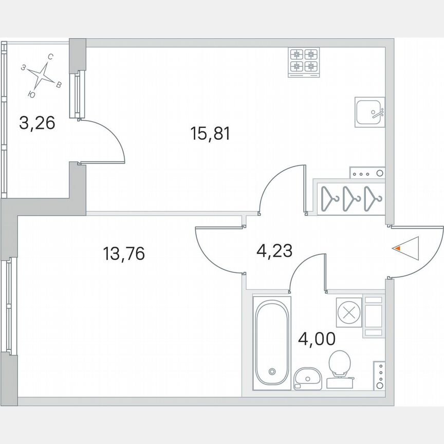 1-к. квартира, 39,4 м², 2/4 эт.