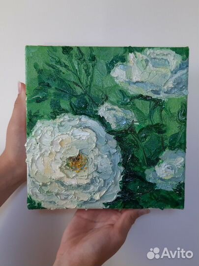 Картина маслом цветы розы на холсте текстурная