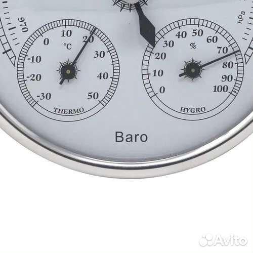 Барометр настенный с термо-гигрометром, серебро
